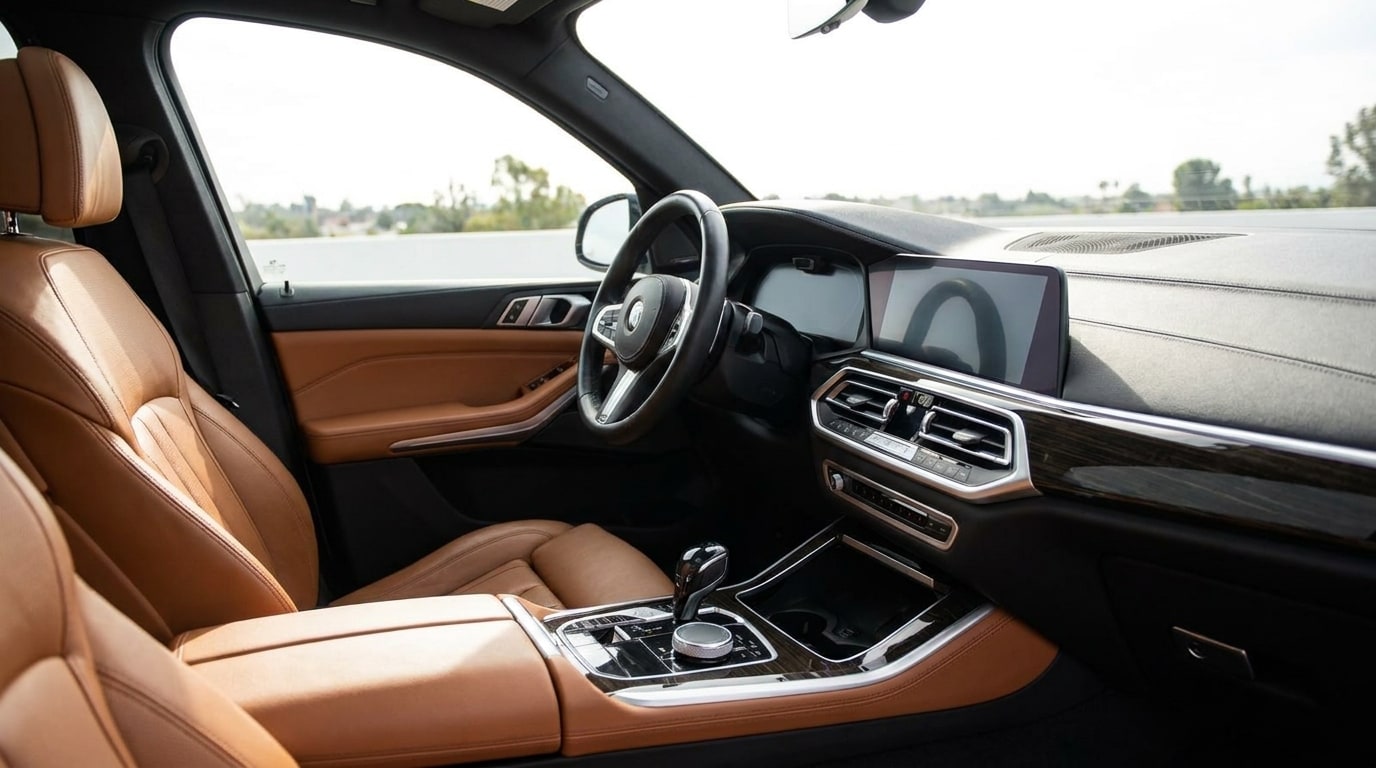 Curved display and cognac leather cabin of the BMW X5