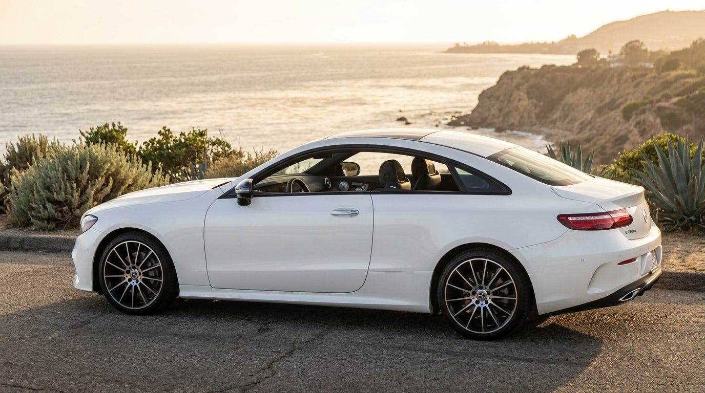 White Mercedes E-Class Coupe, photo 2 of 3