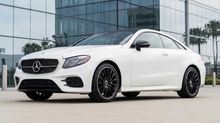 White Mercedes E-Class Coupe
