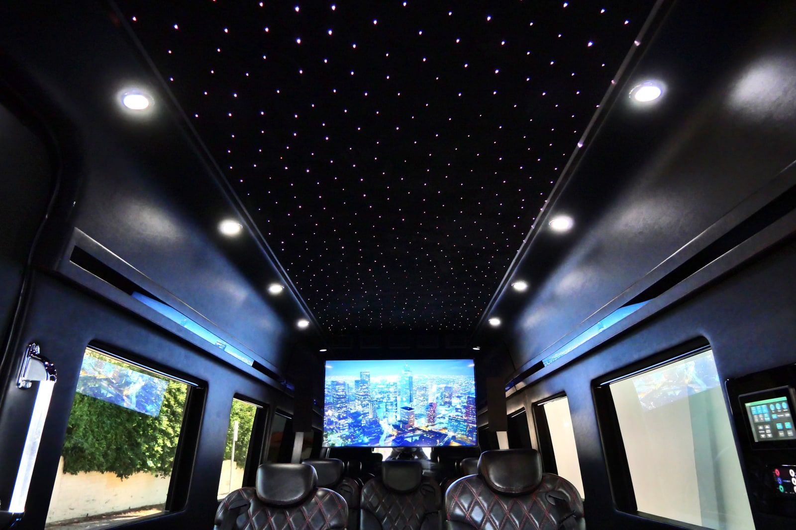 Starlight headliner and screens in the roof of the Mercedes Sprinter