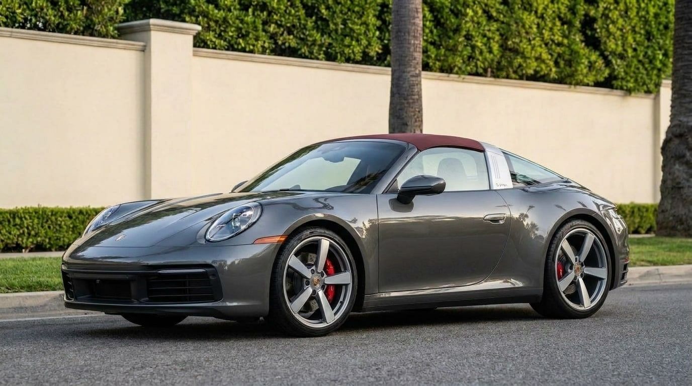 Porsche 911 Targa available to rent in Los Angeles, front three-quarter view