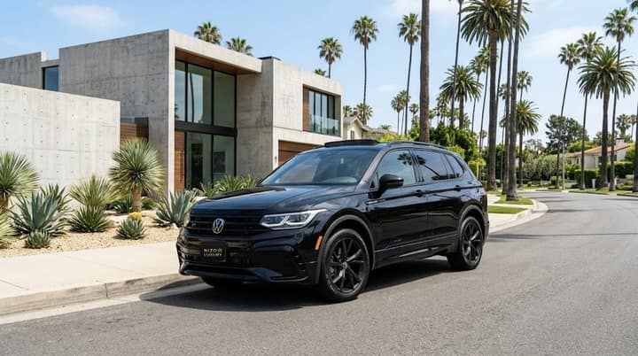 Black Volkswagen Tiguan rental in Los Angeles, front three-quarter view